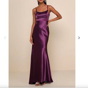 LULUS Make You Shine Dark Purple Satin Mermaid Maxi Dress